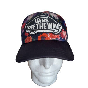 Vans Off the Wall Hat Adult One Size Black Snapback Floral Colorful Mesh Trucker